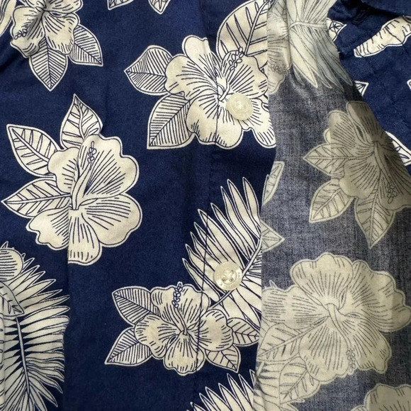 Janie and Jack Boy’s Hawaiian Aloha Shirt Blue and White Palm Print - Picture 4 of 5
